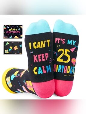 Birthday Novelty Socks - Black with Bright Accent Colors